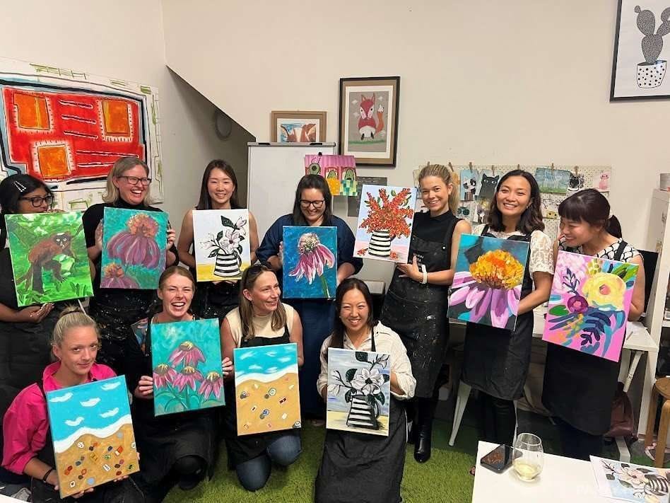 Paper Rock Scissors Art Studios paint & sip in Sydney - group bookings