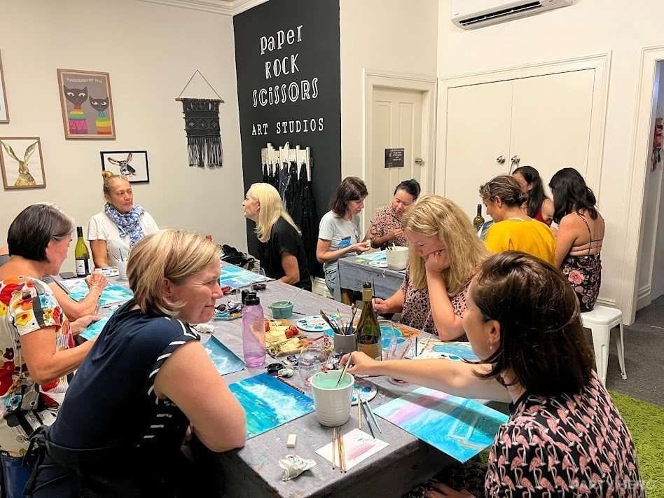 Paper Rock Scissors Art Studios paint & sip in Sydney - group bookings